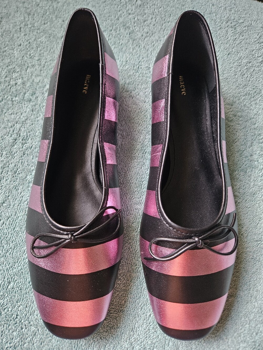 Anthropologie maeve pink metallic black striped flats shoes womens size 7